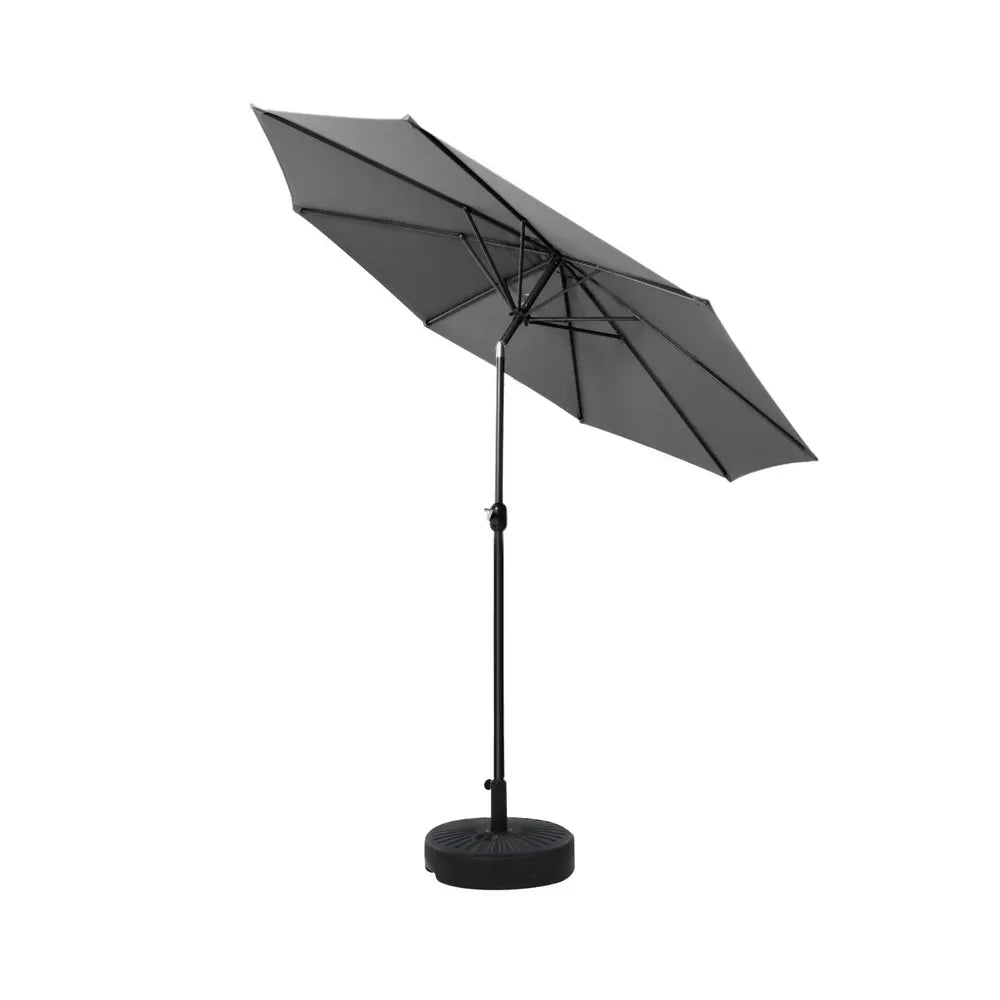 Instahut 2.7m Outdoor Umbrella w/Base Pole Stand Garden Sun Charcoal - Image 3