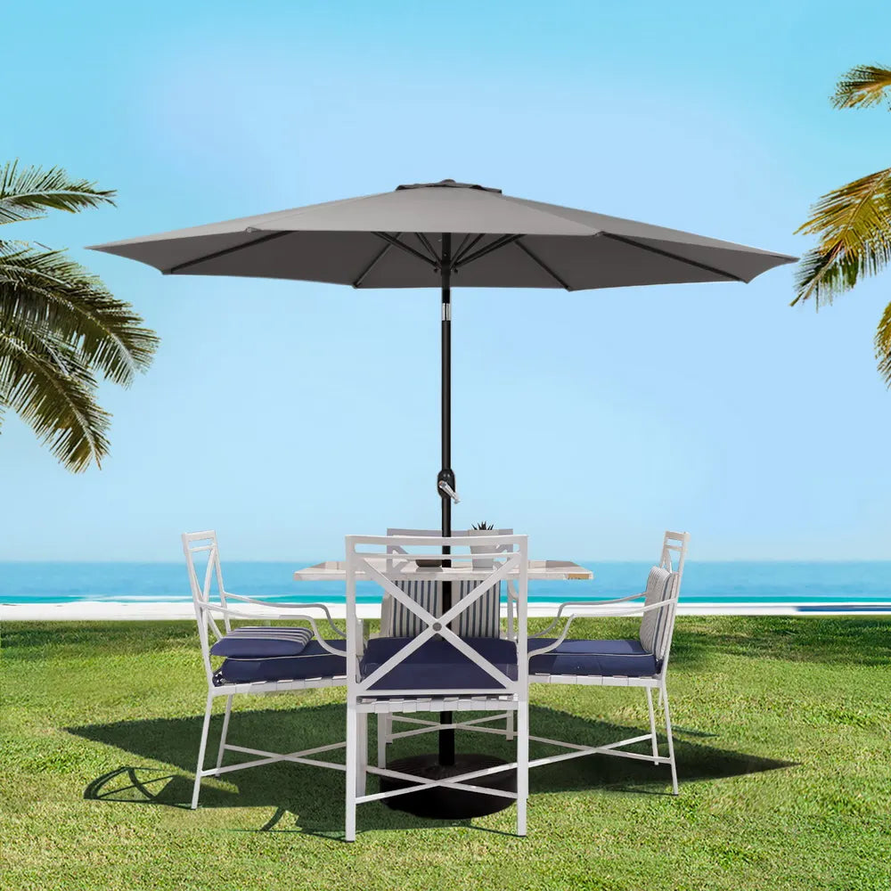 Instahut 2.7m Outdoor Umbrella w/Base Pole Stand Garden Sun Charcoal - Image 7