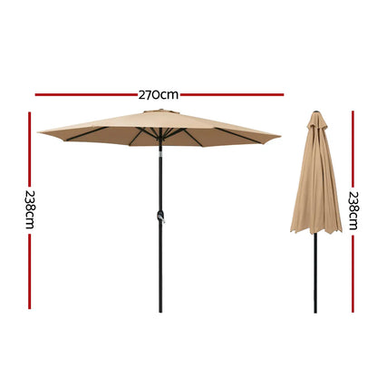 Instahut 2.7m Outdoor Umbrella Pole Stand Garden Sun Beige - Image 2