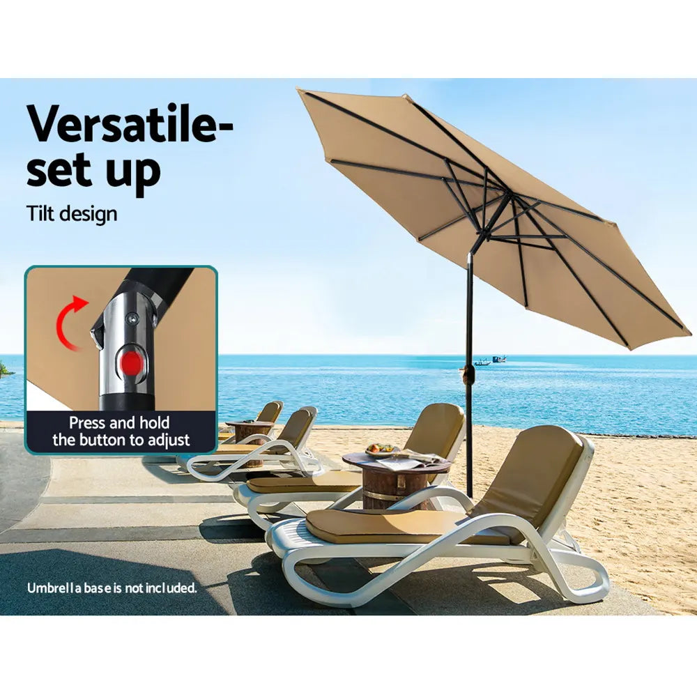 Instahut 2.7m Outdoor Umbrella Pole Stand Garden Sun Beige - Image 3