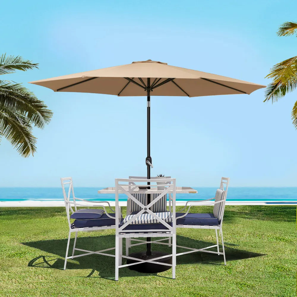 Instahut 2.7m Outdoor Umbrella Pole Stand Garden Sun Beige - Image 7