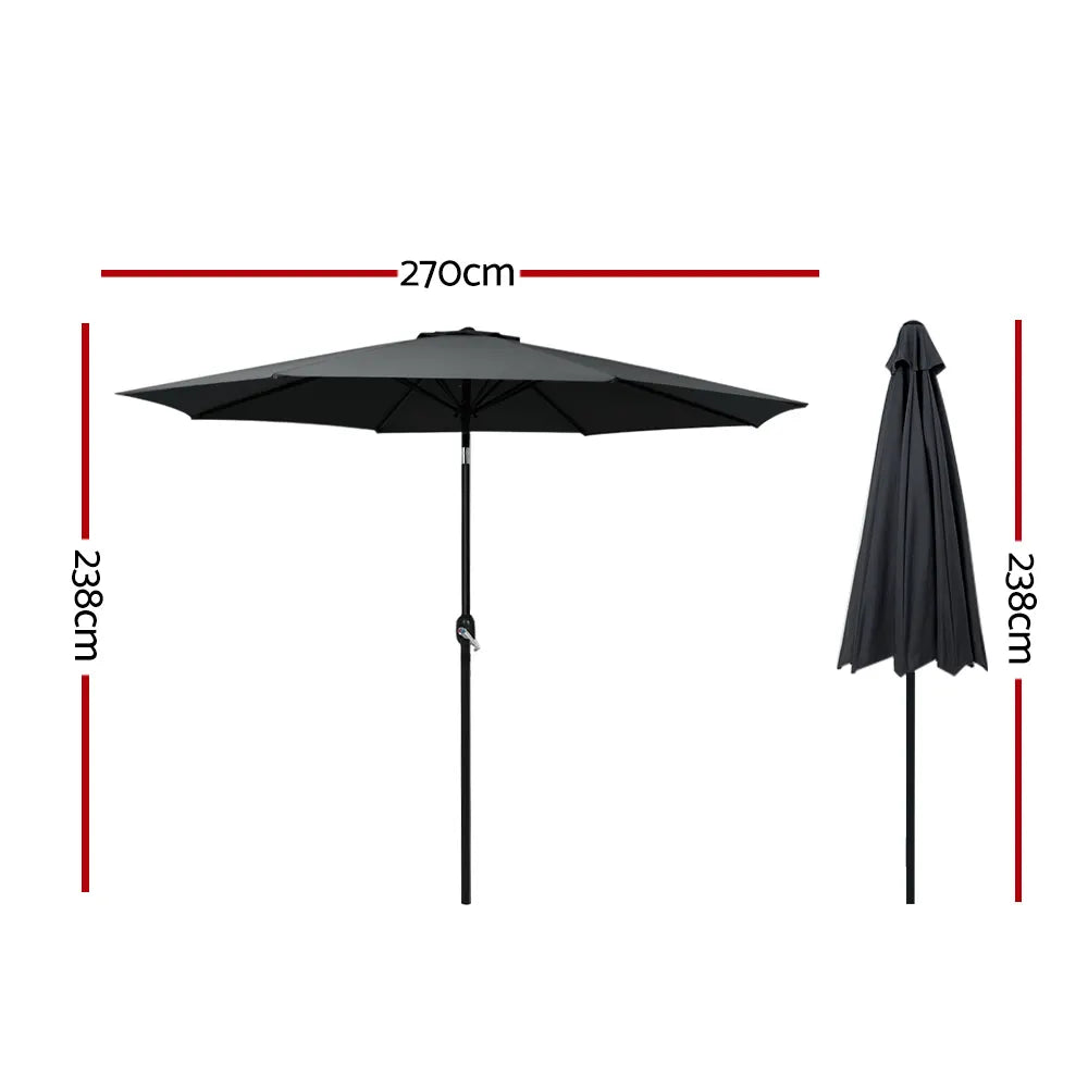 Instahut 2.7m Outdoor Umbrella w/Base Pole Stand Garden Beach Black - Image 2