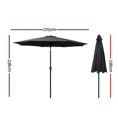 Instahut 2.7m Outdoor Umbrella w/Base Pole Stand Garden Beach Black - Image 2