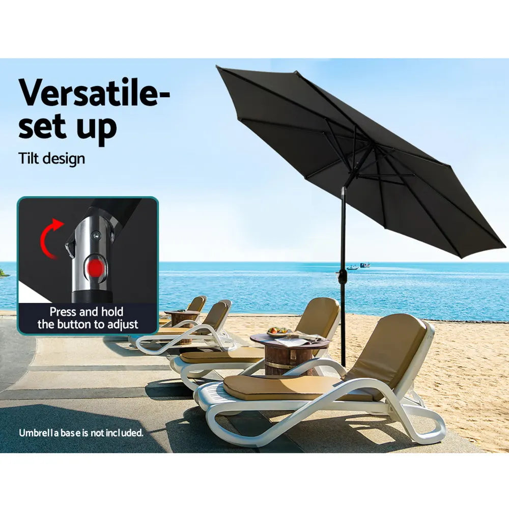 Instahut 2.7m Outdoor Umbrella w/Base Pole Stand Garden Beach Black - Image 3