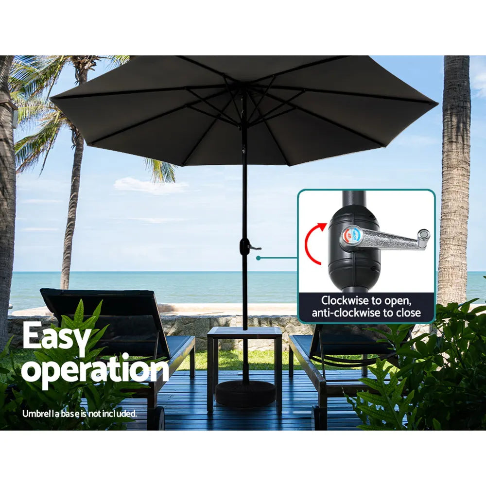 Instahut 2.7m Outdoor Umbrella w/Base Pole Stand Garden Beach Black - Image 4