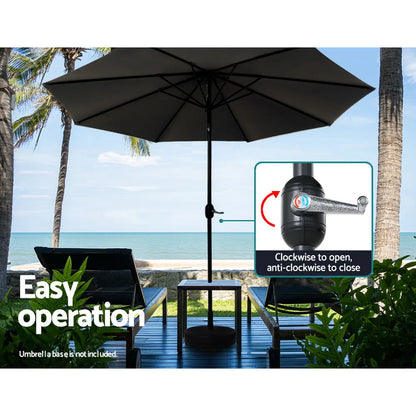 Instahut 2.7m Outdoor Umbrella w/Base Pole Stand Garden Beach Black - Image 4