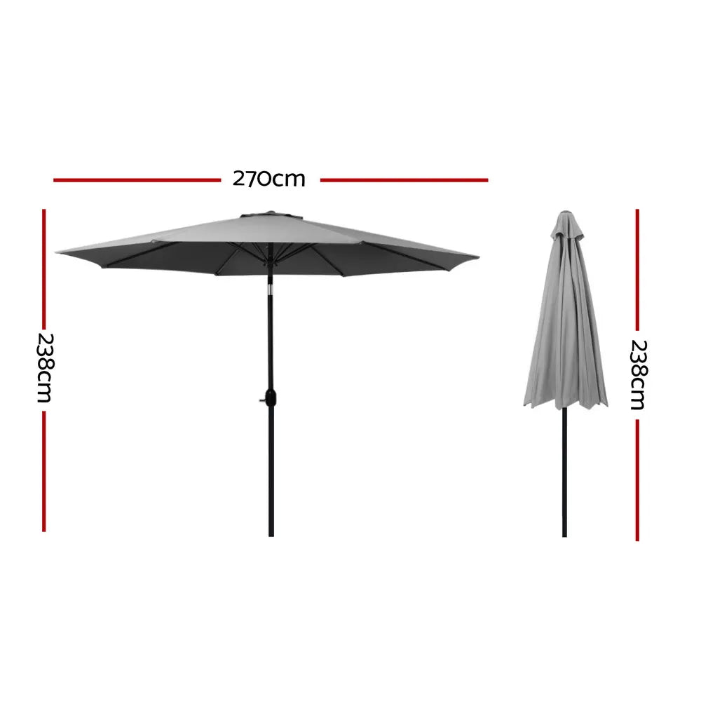 Instahut Outdoor Umbrella 2.7m Beach Pole Garden Tilt Sun Patio UV Charcoal - Image 2