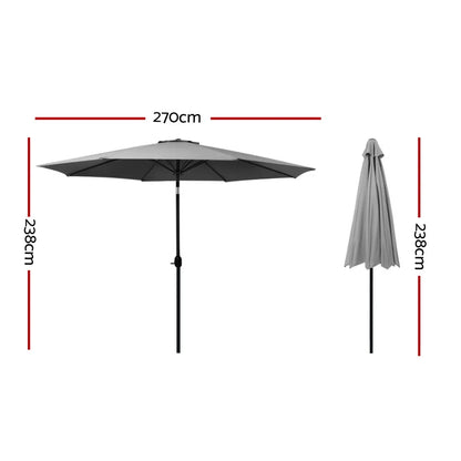 Instahut Outdoor Umbrella 2.7m Beach Pole Garden Tilt Sun Patio UV Charcoal - Image 2