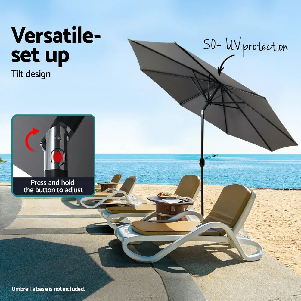 Instahut Outdoor Umbrella 2.7m Beach Pole Garden Tilt Sun Patio UV Charcoal - Image 4