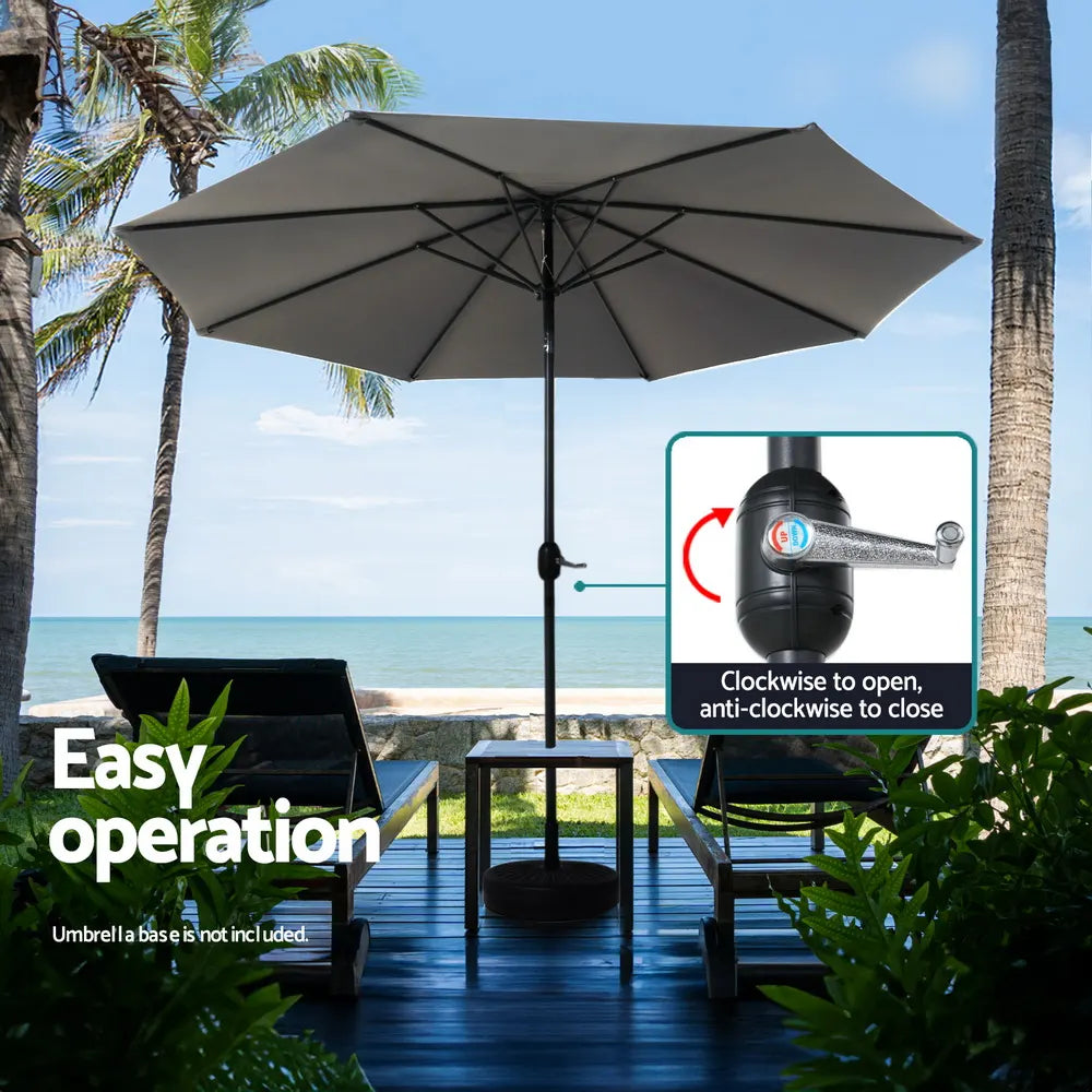 Instahut Outdoor Umbrella 2.7m Beach Pole Garden Tilt Sun Patio UV Charcoal - Image 5