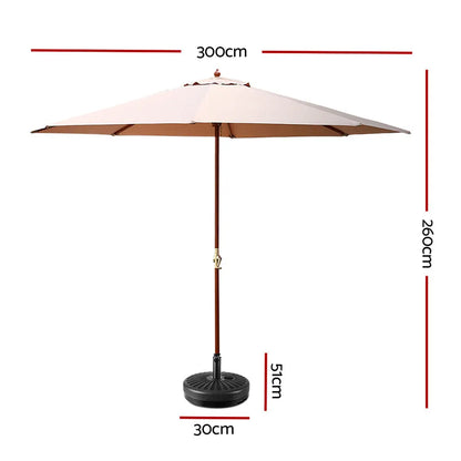 Instahut 3m Outdoor Umbrella w/Base Pole Umbrellas Garden Sun Stand Deck Beige - Image 2