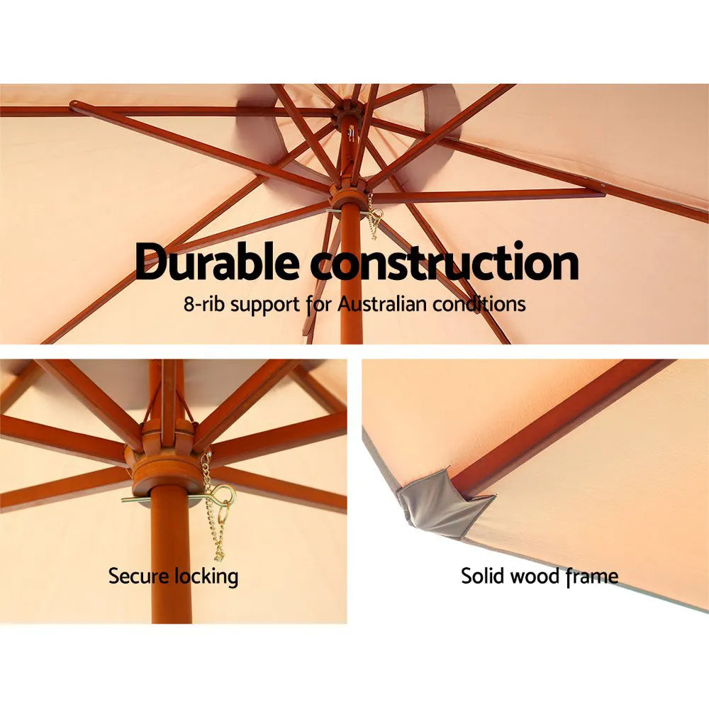 Instahut 3m Outdoor Umbrella w/Base Pole Umbrellas Garden Sun Stand Deck Beige - Image 4