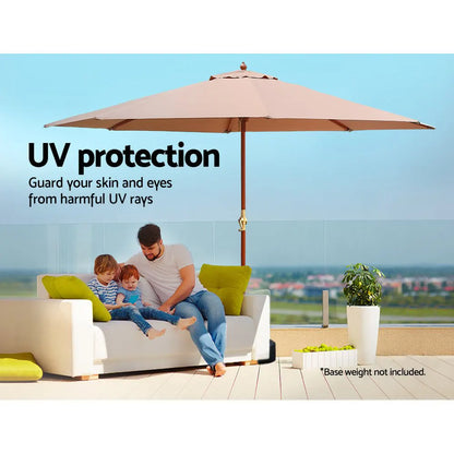 Instahut 3m Outdoor Umbrella w/Base Pole Umbrellas Garden Sun Stand Deck Beige - Image 5