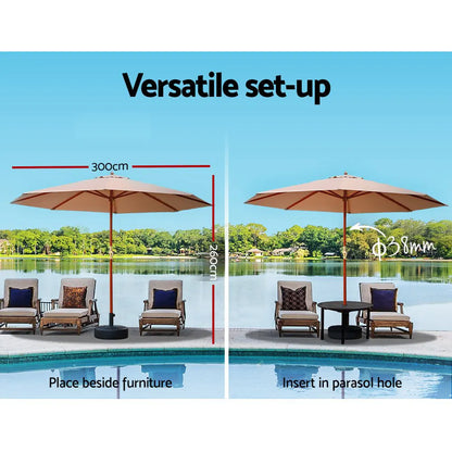 Instahut 3m Outdoor Umbrella w/Base Pole Umbrellas Garden Sun Stand Deck Beige - Image 6