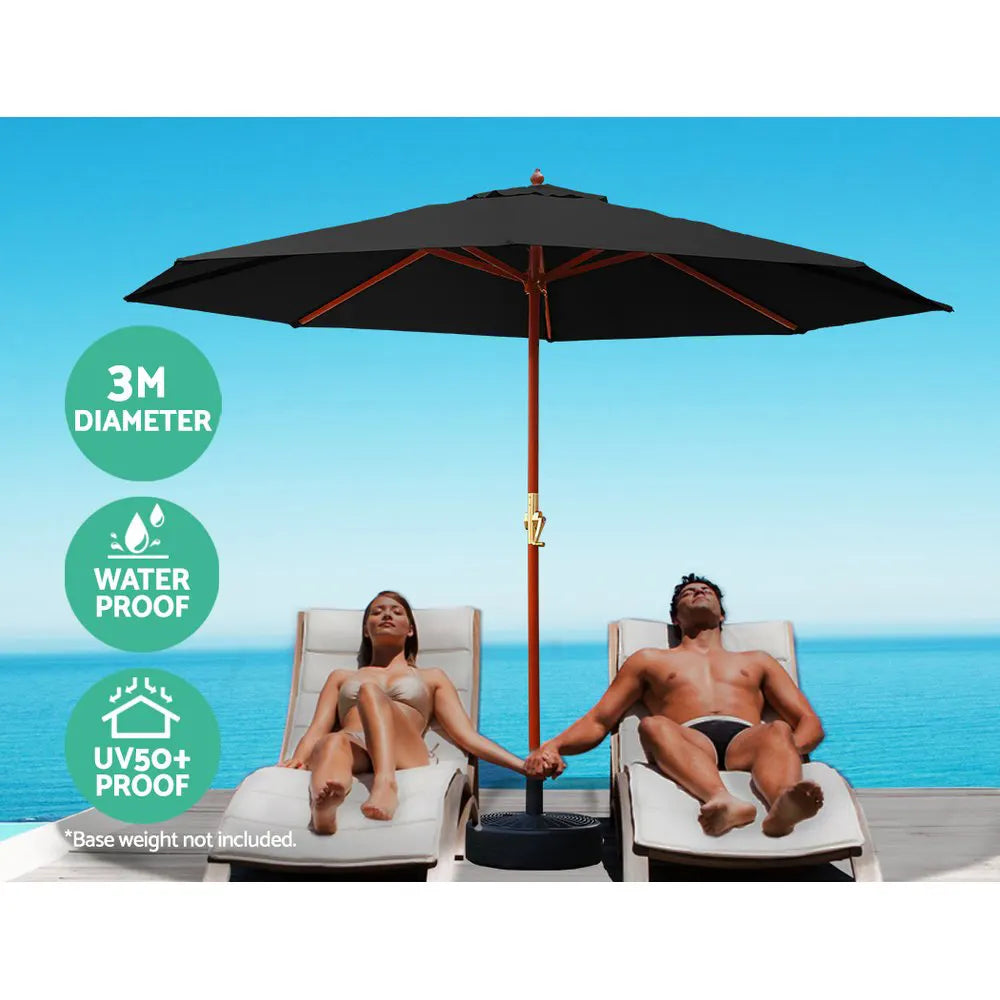 Instahut 3m Outdoor Umbrella w/Base Pole Umbrellas Garden Sun Stand Deck Black - Image 4