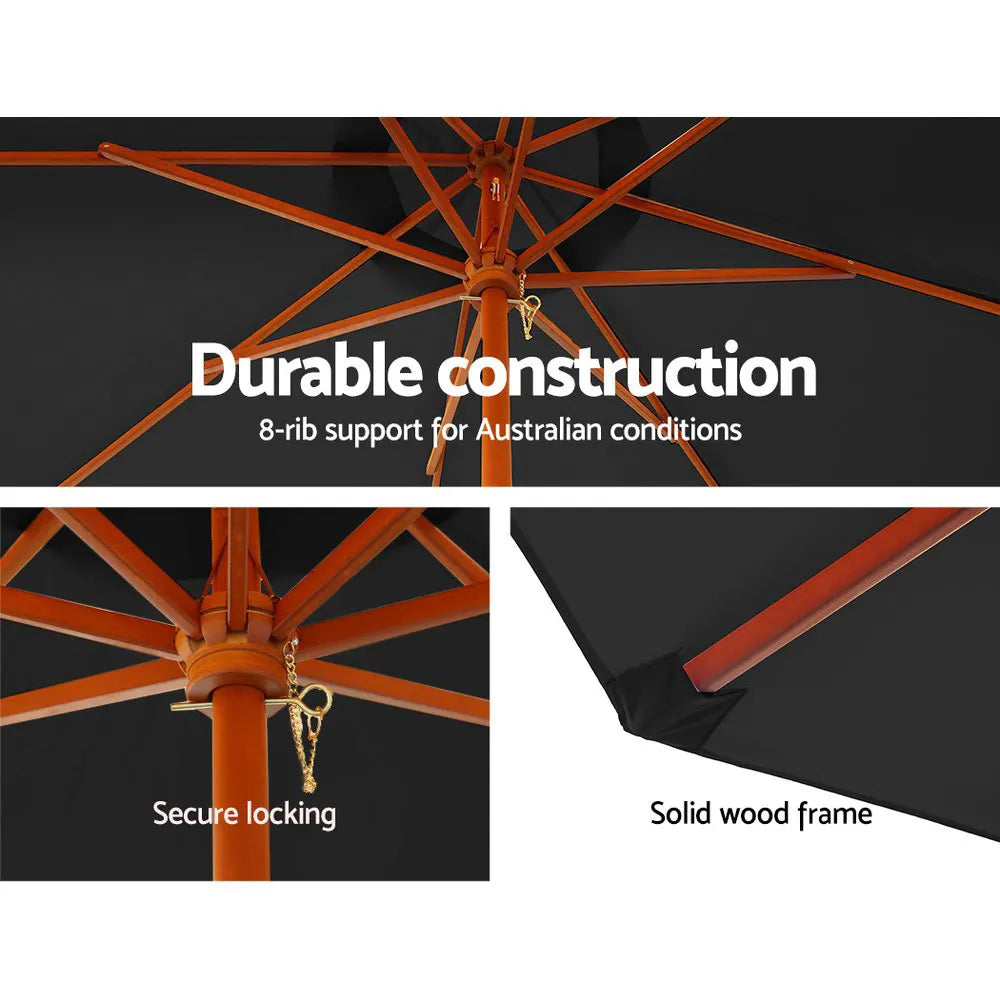 Instahut 3m Outdoor Umbrella w/Base Pole Umbrellas Garden Sun Stand Deck Black - Image 5