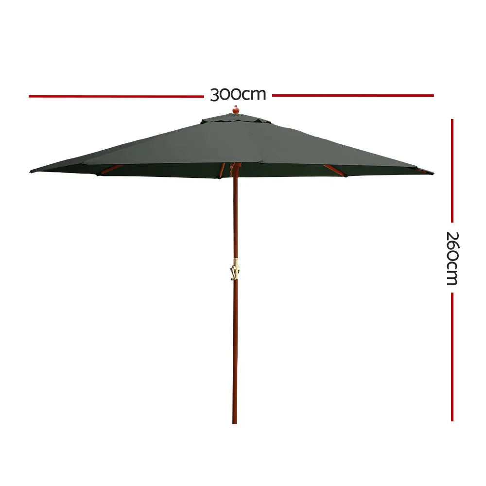 Instahut 3m Outdoor Umbrella Pole Umbrellas Beach Garden Sun Stand Patio Charcoal - Image 2