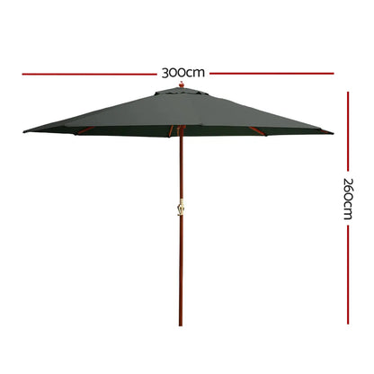 Instahut 3m Outdoor Umbrella Pole Umbrellas Beach Garden Sun Stand Patio Charcoal - Image 2