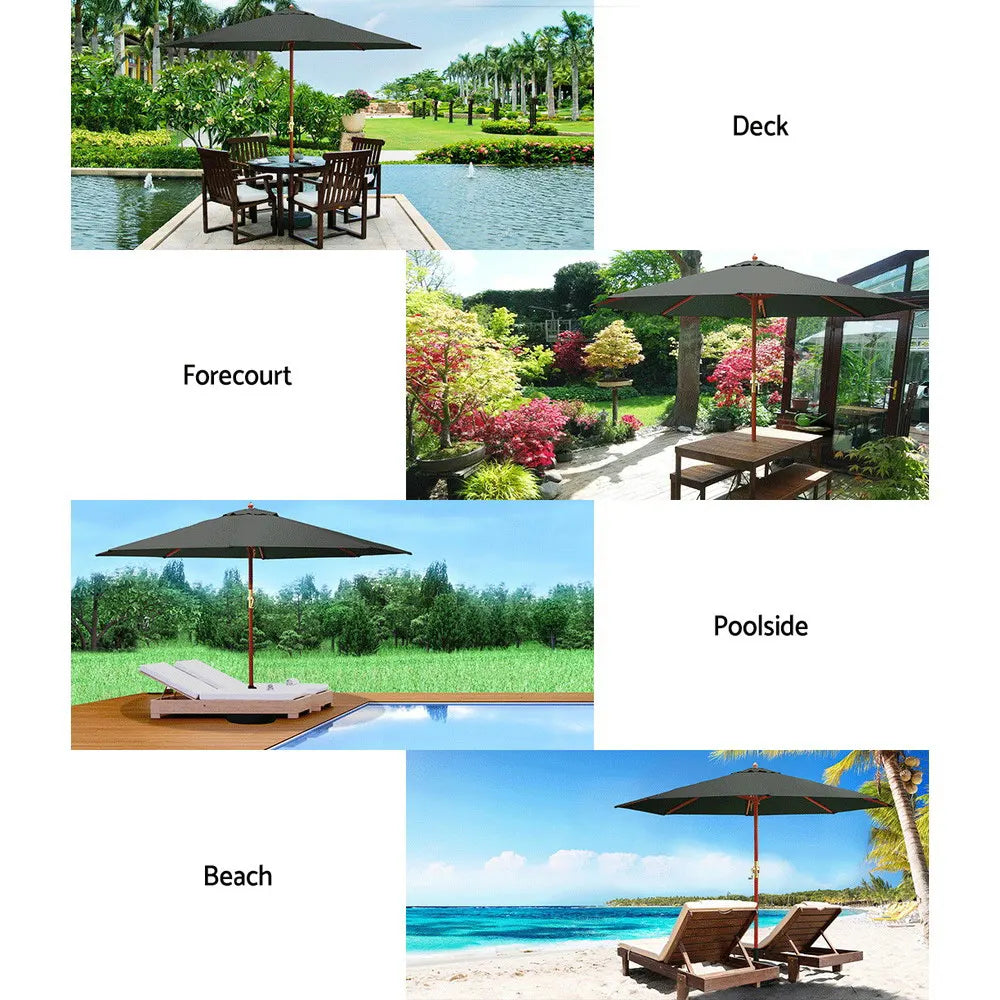 Instahut 3m Outdoor Umbrella Pole Umbrellas Beach Garden Sun Stand Patio Charcoal - Image 4