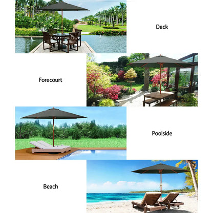 Instahut 3m Outdoor Umbrella Pole Umbrellas Beach Garden Sun Stand Patio Charcoal - Image 4