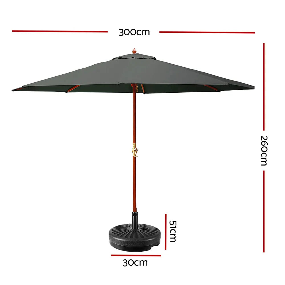 Instahut 3m Outdoor Umbrella w/Base Pole Umbrellas Garden Sun Stand Deck Charcoal - Image 2