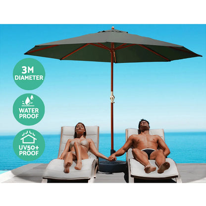Instahut 3m Outdoor Umbrella w/Base Pole Umbrellas Garden Sun Stand Deck Charcoal - Image 4