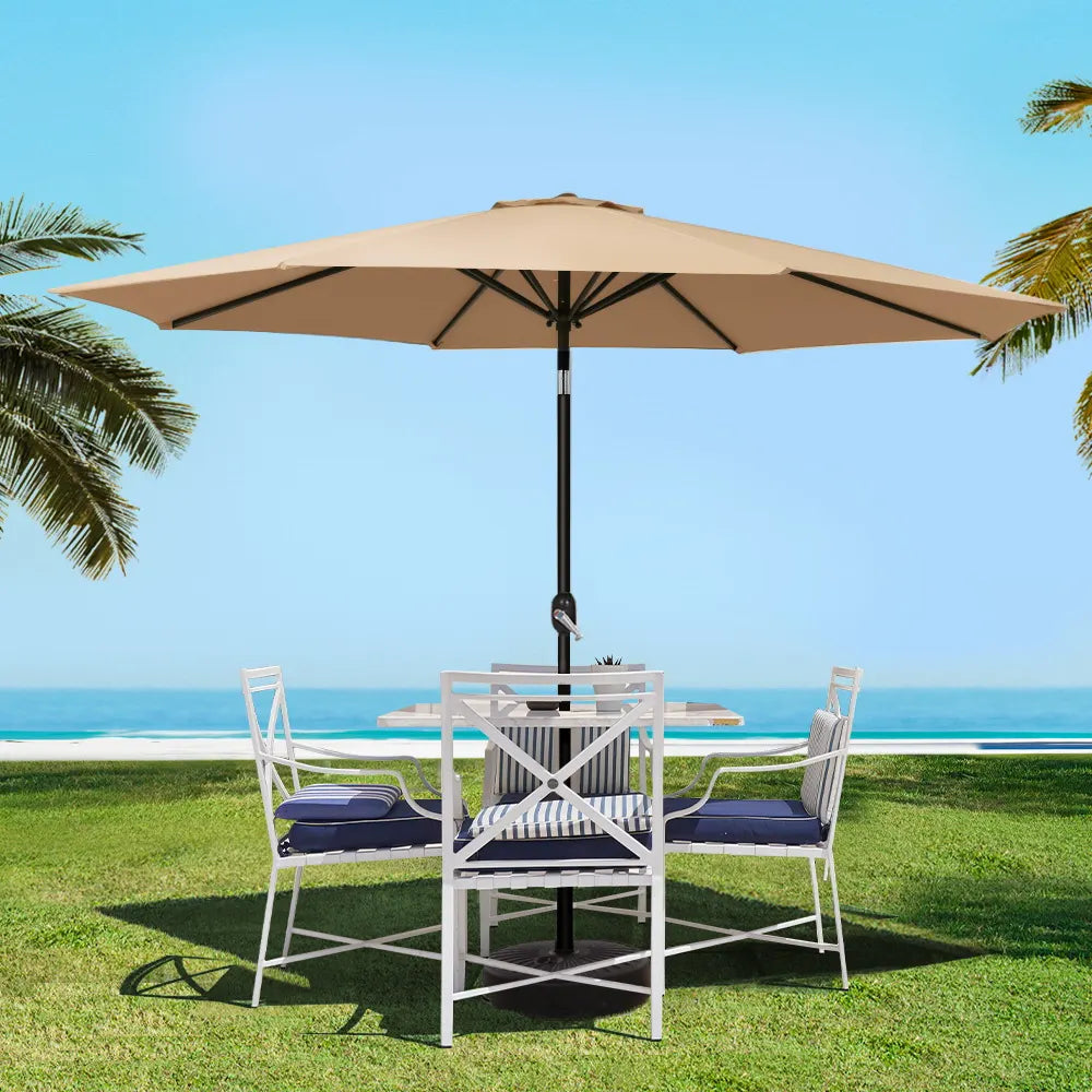 Instahut 3m Outdoor Umbrella w/Base Pole Tilt Beach Garden Patio Beige - Image 8