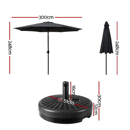 Instahut Outdoor Umbrella 3m Base Beach Pole Garden Tilt Sun Patio UV Black - Image 2
