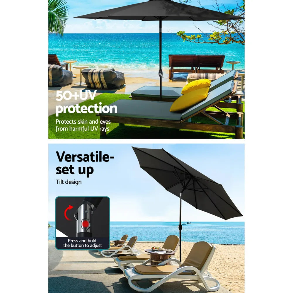 Instahut Outdoor Umbrella 3m Base Beach Pole Garden Tilt Sun Patio UV Black - Image 5