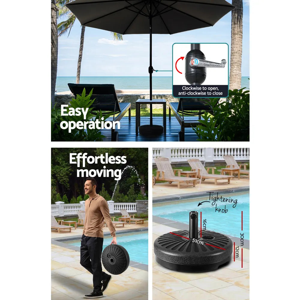 Instahut Outdoor Umbrella 3m Base Beach Pole Garden Tilt Sun Patio UV Black - Image 6