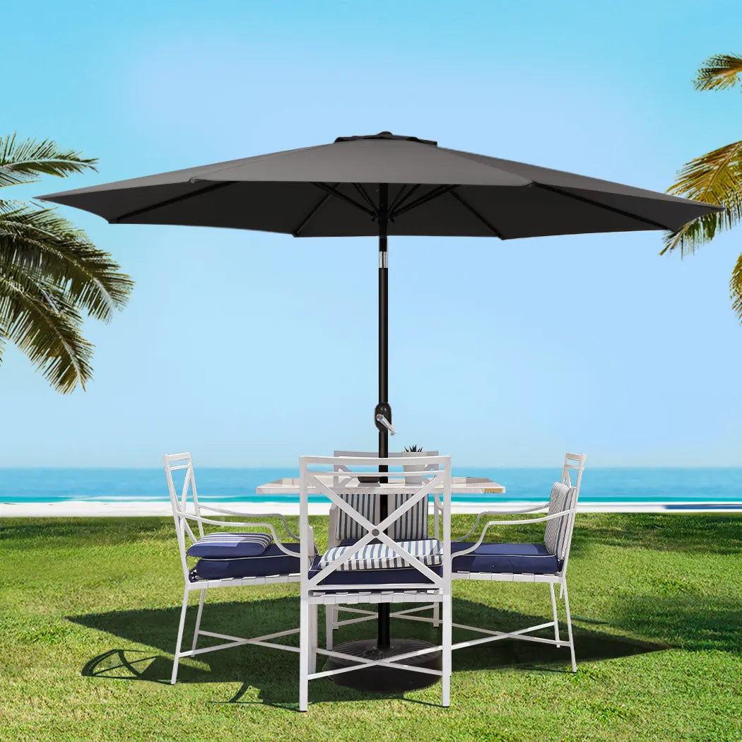 Instahut Outdoor Umbrella 3m Base Beach Pole Garden Tilt Sun Patio UV Black - Image 8