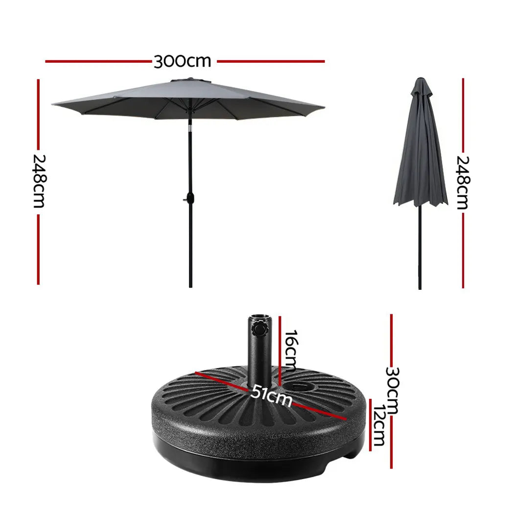 Instahut Outdoor Umbrella 3m Base Beach Pole Garden Tilt Sun Patio UV Charcoal - Image 2