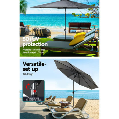 Instahut Outdoor Umbrella 3m Base Beach Pole Garden Tilt Sun Patio UV Charcoal - Image 5