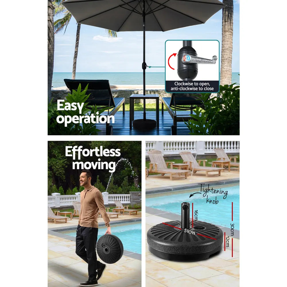 Instahut Outdoor Umbrella 3m Base Beach Pole Garden Tilt Sun Patio UV Charcoal - Image 6