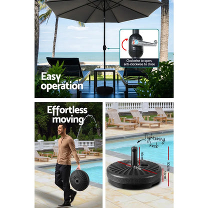 Instahut Outdoor Umbrella 3m Base Beach Pole Garden Tilt Sun Patio UV Charcoal - Image 6