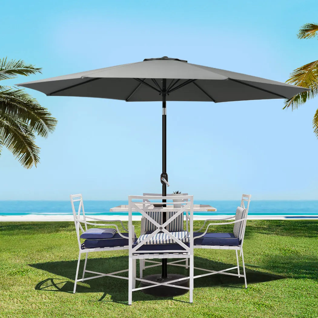 Instahut Outdoor Umbrella 3m Base Beach Pole Garden Tilt Sun Patio UV Charcoal - Image 8