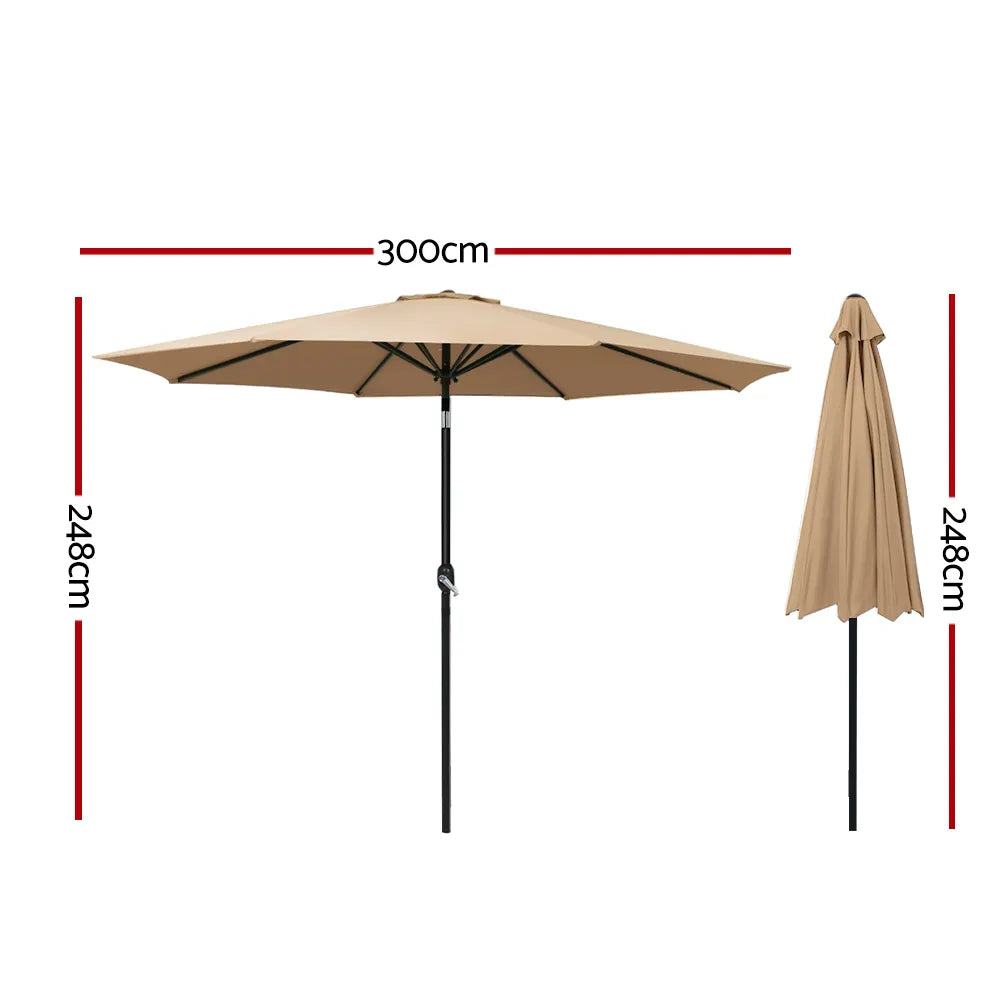 Instahut 3m Outdoor Umbrella Beach Pole Garden Patio Tilt Beige - Image 2