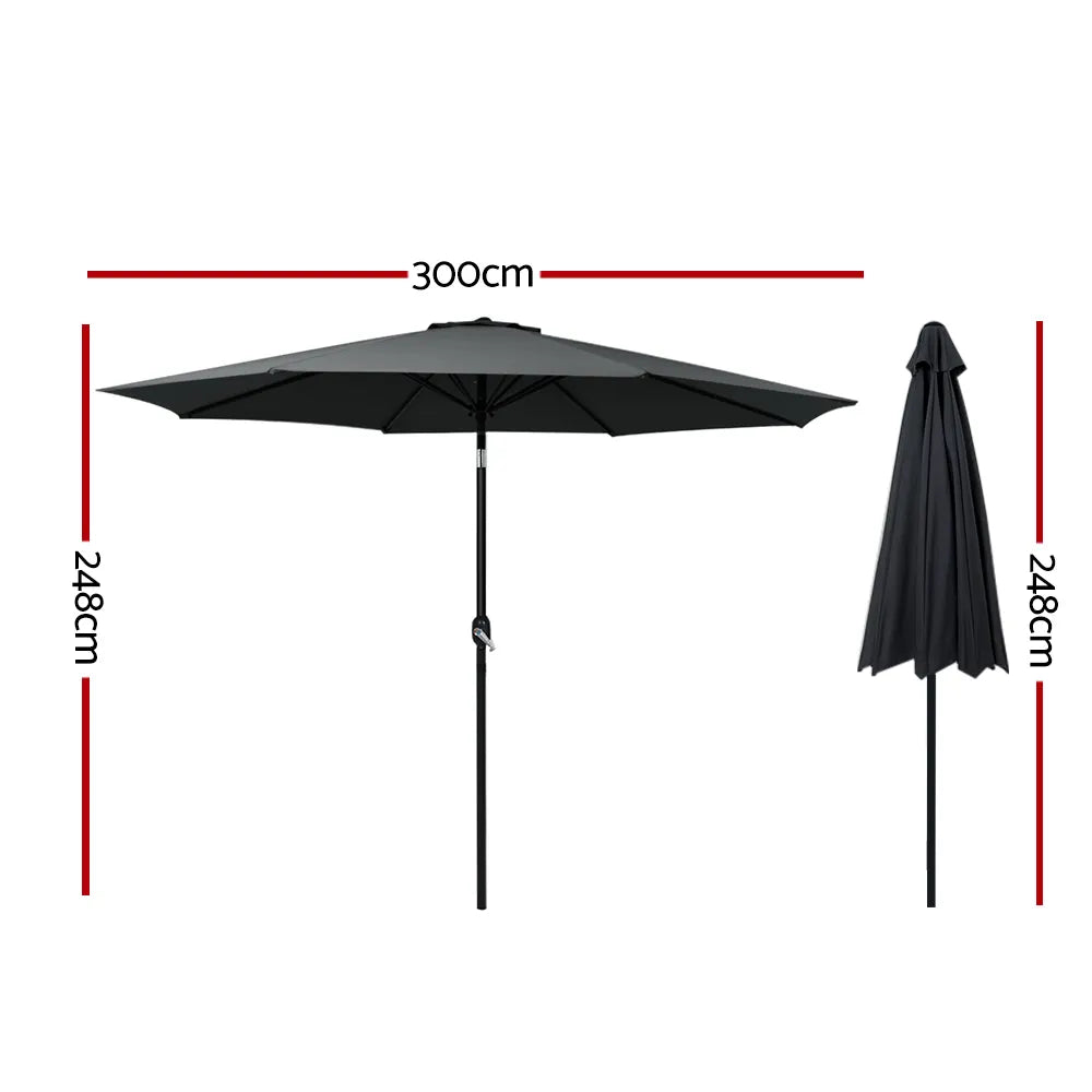 Instahut 3m Outdoor Umbrella Beach Pole Garden Patio Tilt Black - Image 2