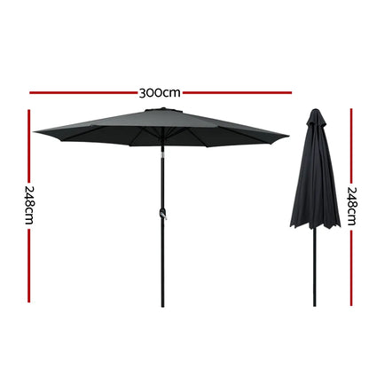 Instahut 3m Outdoor Umbrella Beach Pole Garden Patio Tilt Black - Image 2