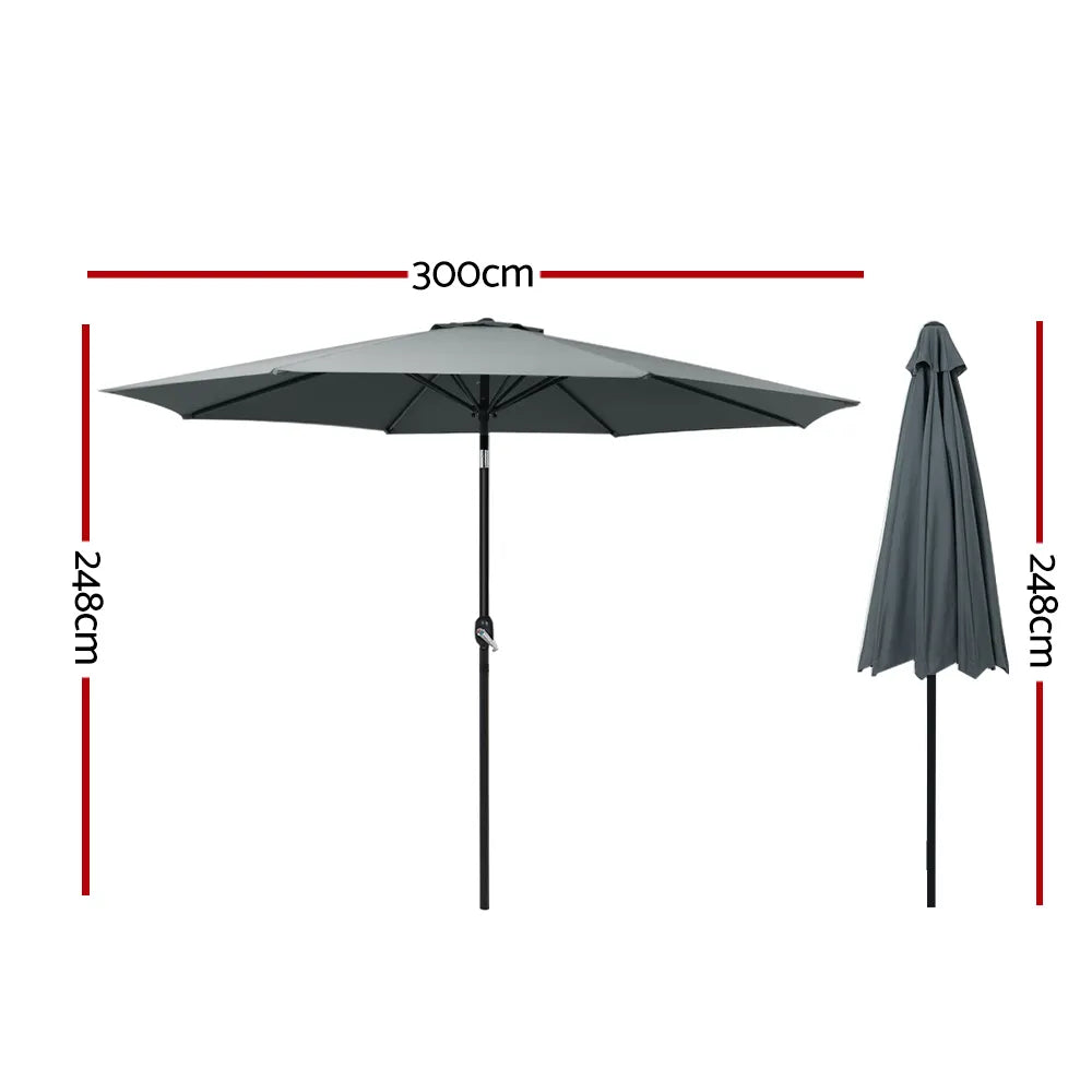 Instahut 3m Outdoor Umbrella Beach Pole Garden Patio Tilt Charcoal - Image 2