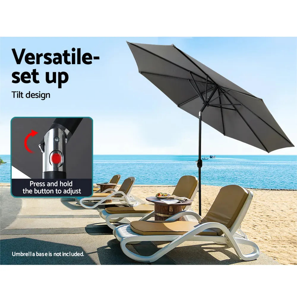 Instahut 3m Outdoor Umbrella Beach Pole Garden Patio Tilt Charcoal - Image 4