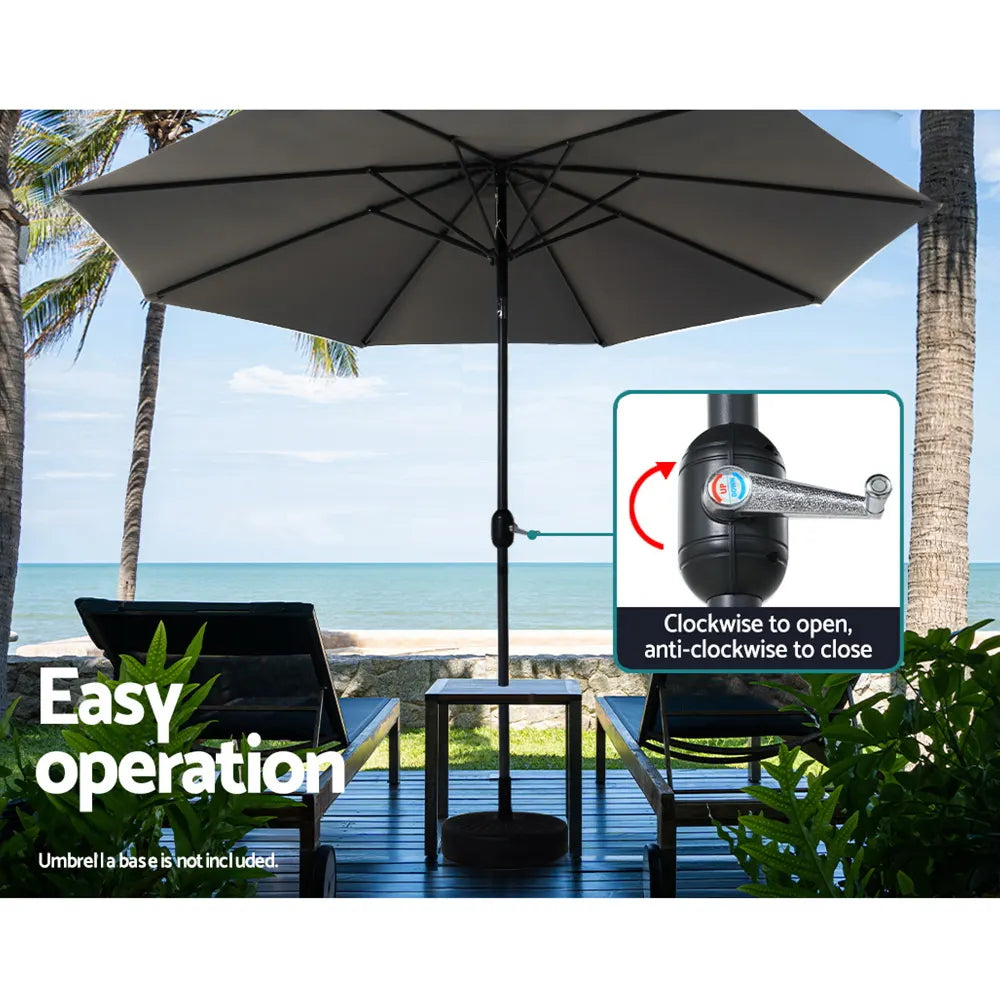Instahut 3m Outdoor Umbrella Beach Pole Garden Patio Tilt Charcoal - Image 5