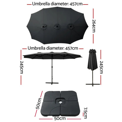 Instahut 4.57m Outdoor Umbrella w/Base Stand Beach Pole Garden Tilt Black - Image 2