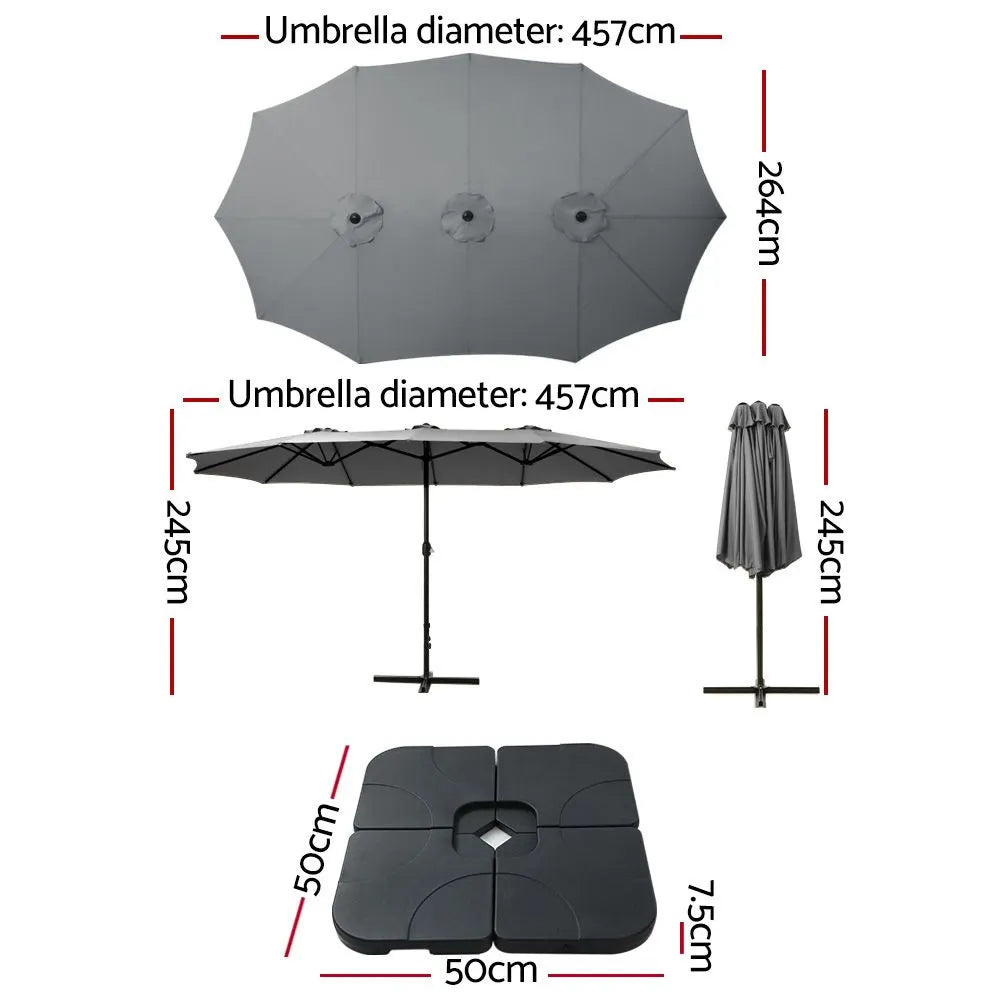 Instahut 4.57m Outdoor Umbrella w/Base Stand Beach Pole Garden Charcoal - Image 3