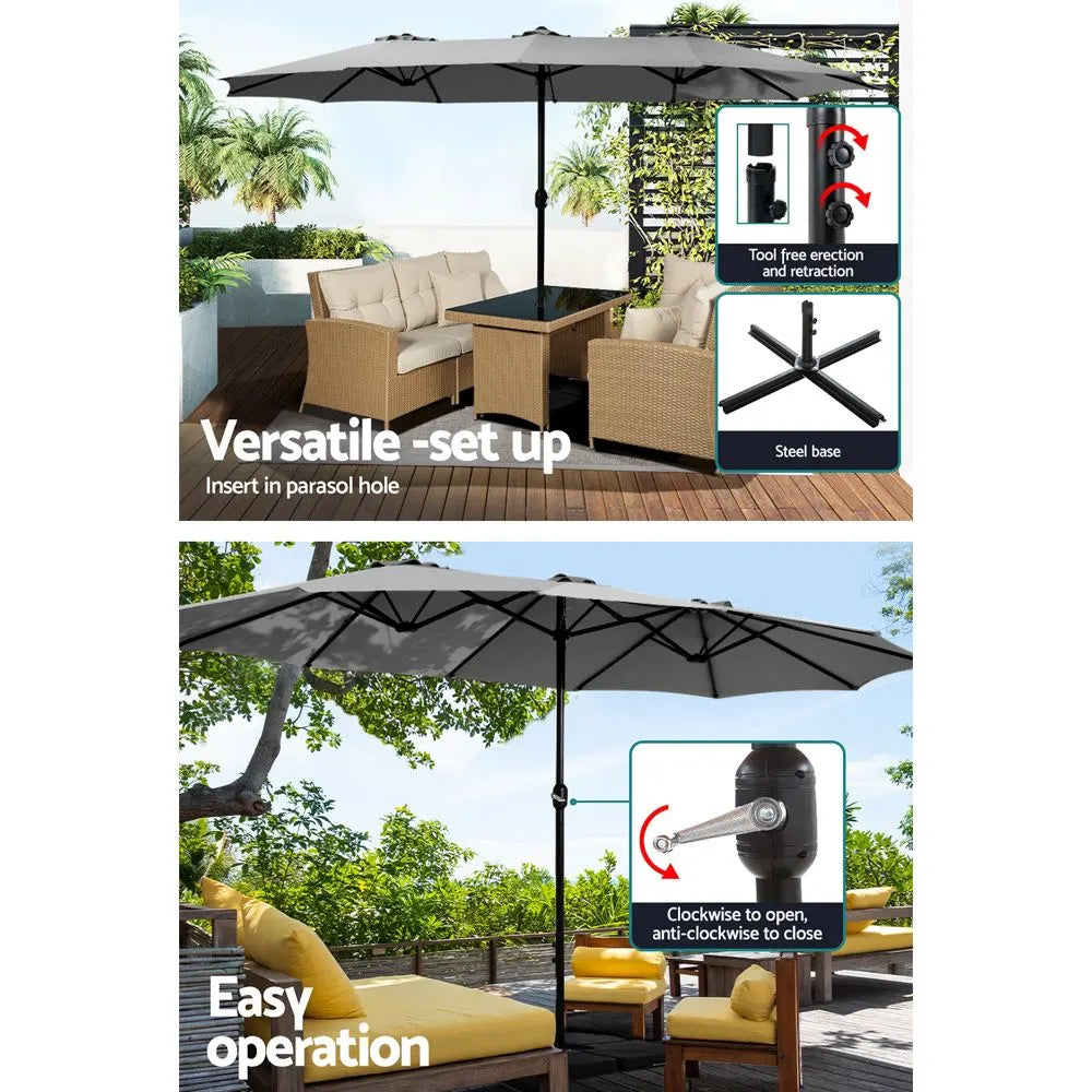 Instahut 4.57m Outdoor Umbrella w/Base Stand Beach Pole Garden Charcoal - Image 5