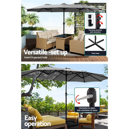 Instahut 4.57m Outdoor Umbrella w/Base Stand Beach Pole Garden Charcoal - Image 5