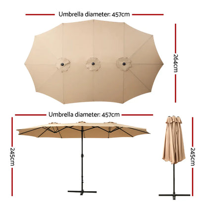 Instahut 4.57m Outdoor Umbrella Beach Pole Garden Tilt Beige - Image 2