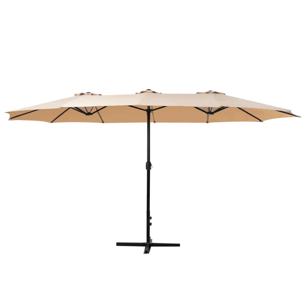 Instahut 4.57m Outdoor Umbrella Beach Pole Garden Tilt Beige - Image 3