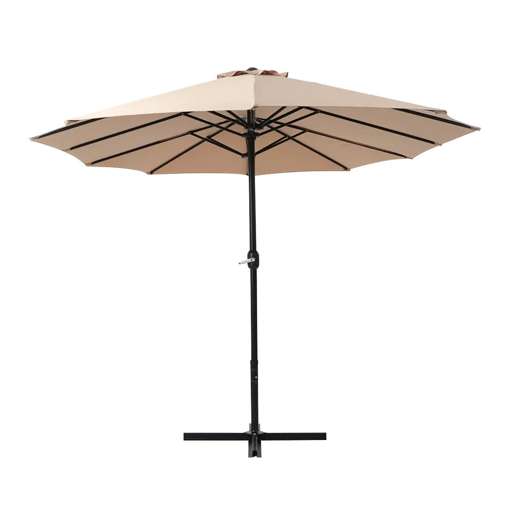 Instahut 4.57m Outdoor Umbrella Beach Pole Garden Tilt Beige - Image 4