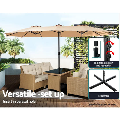 Instahut 4.57m Outdoor Umbrella Beach Pole Garden Tilt Beige - Image 5